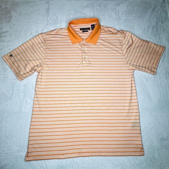Oxford Golf Sz XL Super Dry COOLMAX Polo Men's Orange White Stripe  0199 - Picture 3 of 13